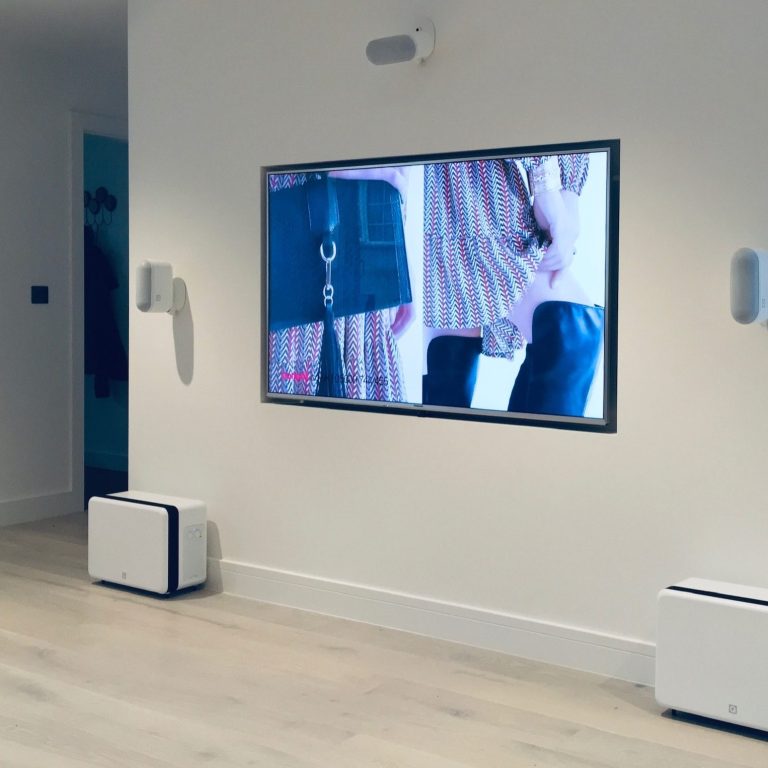 Recessed TV Media Wall with discreet home cinema system - Cornwall Media Walls